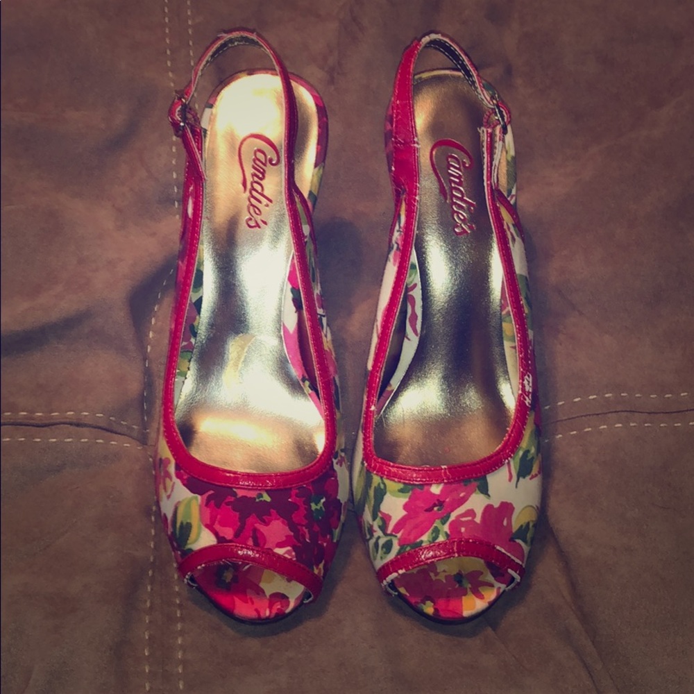 EUC Candies Floral Slingback Peep Toe Heel